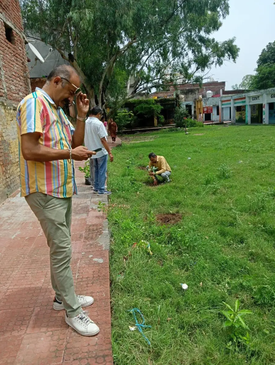 Planting activity and newly planted saplings across the school grounds